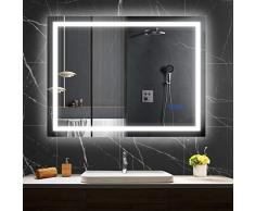 Oraymin Specchio per il bagno con illuminazione 80x60cm a LED, specchio da parete anti-appannamento con interruttore touch, dimmerabile, 3000K-6000K, funzione di memoria, specchio da bagno a LED IP54