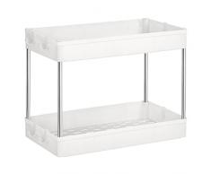 SONGMICS Scaffale Sottolavello, Portaoggetti Sotto Lavandino da Cucina con Ripiani e 6 Ganci, Organizzatore Sotto Lavabo a 2 Livelli, Mobiletto da Bagno, Bianco BUO001W01