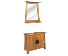 Festnigh Set Mobili da Il Bagno in Legno Massello di Pino Riciclato,Armadietto da Bagno sotto Lavabo/sotto Lavandino in Legno Massello con Specchio a Parete