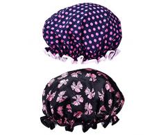 2 Pezzi Cuffia per Doccia Doppio Strato Elastico Cuffia Capelli Cappello Impermeabile per Doccia Spa di Donne