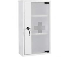 FineBuy Armadietto dei Medicinali a Casa Bianco con Serratura 26x48x12 cm | Casseta di Medicina con Chiave | Scaffale Medicine Parete Bagno