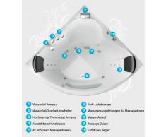 Whirlpool Toskana - Vasca da bagno con 10 getti massaggianti + illuminazione subacquea, per angolo