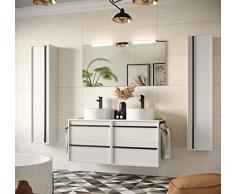 CAESAROO Mobile Bagno sospeso 120 cm Nevada in Legno Bianco Lucido con Doppio lavabo a Ciotola - 120 cm, Standard