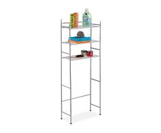 Relaxdays Mobile Lavatrice in Metallo, 3 Scaffali, Mobiletto per Asciugatrice, Bagno WC, HLP: 152,5x58x25 cm, Argentato, 70% Ferro 30% plastica, Argento, 1 pz