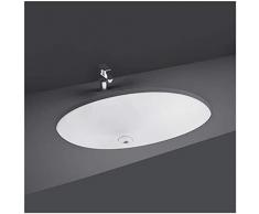 Lavabo sottopiano da incasso 57 x 42 cm, design ovale moderno in ceramica bianca lucida, COMPLETO di dima di taglio per riduzione su misura