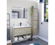 Dmora Mobile sottolavabo sospeso con 1 cassetto e 1 vano, Mobile per bagno con specchio incluso, Cm 80x59h45, colore Rovere e Bianco