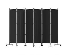 VEVOR Divisorio Pieghevole a 6 Pannelli Divisorio da Ambienti in Lega di Alluminio Ferro e Tessuto Oxford, Paravento Nero da 308x185 cm, Uso in Uffici, Case, Hotel, Ospedali, Ristoranti e Aule, ecc.