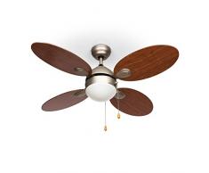 Klarstein Valderama Ventilatore da Soffitto con Lampade integrate (4 pale, 42", 60 Watt, Luci da 2 x 43 W, 3 velocità, due direzioni di rotazione freddo/caldo) Ciliegio