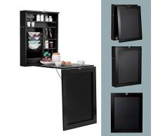COSTWAY Scrivania Pieghevole da Parete, Tavolo Pieghevole a Muro con Lavagna e Mensola Regolabile, Scrivania Multifunzione con Scaffali per Casa e Ufficio, 87 x 60 x 150 cm (Nero)