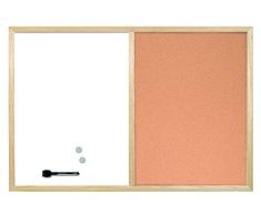 Bi-Office Lavagna Combinata Con Due Superficie Sughero e Magnetica Cancellabile A Secco, Cornice in Legno, 40 x 30 cm