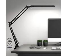 SKYLEO Lampada da Scrivania a LED - da Tavolo con clip - per la cura degli occhi - 3 modalità di luce x 10 livelli di luminosità - Nero