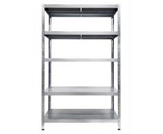 GRIMA Scaffale in Metallo Zincato 5 ripiani - dim 100x50x195cm (260kg per ripiano, totale 1300Kg) Scaffali in metallo, scaffalature metalliche, robusto per garage- EasyClip: Sistema ad incastro rapido