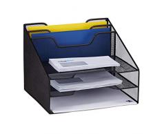 Relaxdays Portadocumenti, Portaoggetti da Scrivania con 5 Scomparti, Portalettere Formato A4, Ufficio, 24x32x29 cm, Nera, Acciaio, Nero, 1 Pz