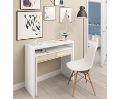 Dmora Scrivania consolle Due cassetti, cm 88 x 99 x 36 (Estensibile Fino a 66 cm), Colore, Bianco e Rovere