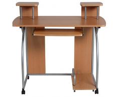 TecTake Scrivania Porta PC Computer Tavolo Ufficio con ripiano tastiera scorrevole ottica di faggio