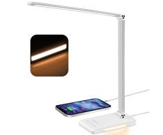 Lampada da Scrivania, Lampada da tavolo a LED, 5 Colori e 10 Livelli di Luminosità Dimmerabile, 560LM Lampada LED Scrivania con Luce Notturna, Connessione USB, Funzione Memoria, 6000K, Argento