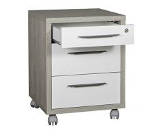 Cassettiera ufficio tre cassetti color rovere gessato e bianco laccato lucido