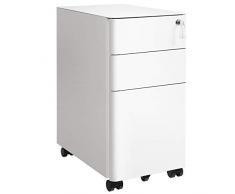 SONGMICS Cassettiera da Ufficio, Mobiletto per Documenti con Rotelle e Serratura, per Cancelleria e Cartelle Sospese, Bianco OFC030W01