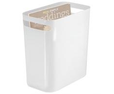 iDesign Cestino spazzatura con manici, Piccolo secchio spazzatura con capacità di 9,5 l, Cestino rifiuti in plastica ideale per ufficio, bagno o cucina, bianco