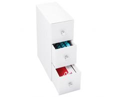 mDesign cassettiera da tavolo – portaoggetti ufficio – 3 cassetti girevoli – perfetto organizer scrivania – bianco – per una scrivania sempre in ordine.