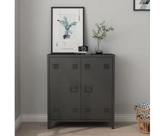 [en.casa] Armadietto da Ufficio (AxLxP) 90 x 80 x 33 cm Mobile in Acciaio per Archivio, Armadio a 2 Ante e Ripiano - Nero