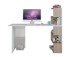 DELUXE Scrivania - Scrivania per computer - Scrivania ufficio - PortaPC - Tavolo per Computer con mensola (Bianco / Avola)
