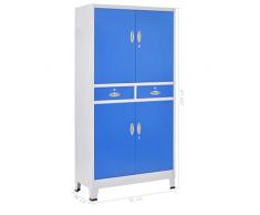 vidaXL Armadio Ufficio 4 Ante Metallo 90x40x180cm Grigio Blu Schedario Ufficio