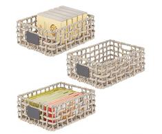 mDesign Set da 3 cestini portaoggetti per armadi – Scatole Organizer in giacinto Intrecciato con Etichetta – Scatole contenitori con Manici Ideali per Bagno, Camera, Ufficio – Grigio Slavato