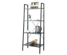 eSituro Scaffale Libreria a Scala Scaffale Porta oggetti in Acciaio Legno 4 Ripiani Design Industriale Scaffalatura Multifunzionale per Cucina Soggiorno colore nero e marmo nero SSTR0083