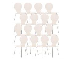 CLP Set 16 Sedie Impilabili Diego con Seduta in Legno Robusto | Sedia Attesa con Telaio in Metallo | Sedia Ergonomica e Facile da Pulire | Sedia Conferenza Bianco