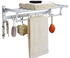 HAOSHUAI Portasciugamani Mano Anello Bagno Rack, Alluminio dello Spazio 90deg;Pieghevole con Gancio Rimovibile, Bagno a Parete Scaffalature 60X22X14cm Asciugatura