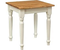 Biscottini Tavolo Quadrato In Legno Massello Di Tiglio - Stile Country – Stile Shabby - Struttura bianca anticata e Piano Naturale L 70 x PR 70 x H 78 cm