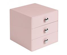 iDesign Porta trucchi con 3 cassetti, Mini cassettiera per trucco, gioielli e cosmetici, Organizzatore trucchi in plastica a forma di cubo, rosa