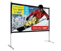 GAINUP Schermo Proiettore Trasportabile | 259x162cm (120 Pollici) 250cm | Formato 16:10 - Telo Bianco e da Retroproiezione - Telo Proiezione Leggero Ripiegabile 2 Metri e Mezzo - Videoproiezione 2,5mt
