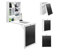 COSTWAY Scrivania Pieghevole da Parete, Tavolo Richiudibile a Muro con Scaffali e Lavagna, Scrivania Salvaspazio per Cucina, Salotto e Studio, 75 x 15,5 x 60 cm (Bianco)