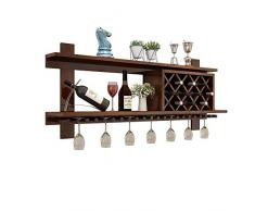 Portabottiglie da Parete Rustico con 10 Celle per Vino e 7 portabottiglie in Vetro, mensola a Muro con Ripiani in Legno, conservazione Perfetta, per la Decorazione dellhome Office