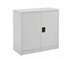 [en.casa] Armadietto da Ufficio (LxPxA): 90 x 40 x 90 cm Ante con Chiusura a Chiave, Mobile in Acciaio per Archivio con 2 Ripiani - Grigio Chiaro