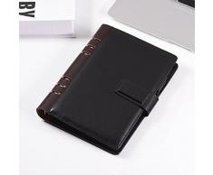 Aibecy, agenda ad anelli formato A5 in poliuretano con fogli mobili,diario, agenda vintage, per lavoro, ufficio, cancelleria, con slot per foto, schede, porta penna, chiusura magnetica. Black