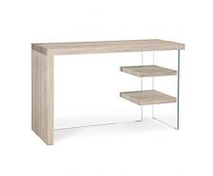 Milo srl Scrivania con Piedi in Vetro Temperato Trasparente Tavolo 120 X 50 Tavoli da Interno Legno Moderno Scrivania Tom Naturale (Rovere, Scrivania 120 x 50 cm)