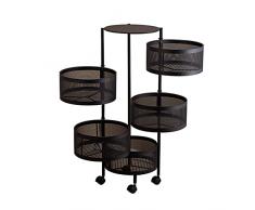 Carrello Rolling Cilindrico, Scaffalature Di Stoccaggio In Metallo A 5 Livelli Con Cestino Cavo Girevole Per Spazi Stretti, Bagno E Cucina, Pavimento In Piedi Spezie Rack(Size:34×34×90cm,Color:Nero)