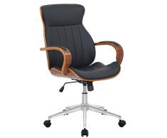 CLP Sedia Ufficio Melilla In Legno Con Rotelle Design Rétro I Sedia Scrivania In Similpelle Con Braccioli, Colore:noce/nero