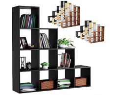 MIADOMODO® Scaffale a Scala a Cubi - 6/10 Scompartimenti, a Gradini, in MDF, Bifacciale, Divisorio - Libreria, Portaoggetti, per Libri, Soggiorno, Salotto, Ufficio, Studio (10 Scompartimenti, Black)
