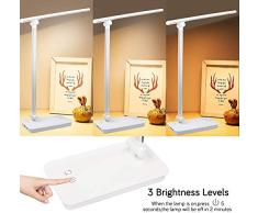Lampada da scrivania a LED, dimmerabile 3 modalità di illuminazione 5 livelli di luminosità, lampade da tavolo pieghevoli accattivanti con porta di ricarica USB, Touch Control(Silver)