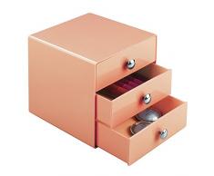 Interdesign Drawers Cassetti Porta Trucchi, Mini Cassettiera Di Qualità Per Make Up, Bijoux Ecc., Cubi Porta Cosmetici Con 3 Cassetti, Plastica Corallo