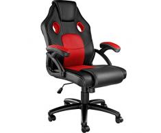 TecTake 800770 Sedia da Ufficio, Poltrona da Gioco, PC Direttore Scrivania, Ergonomica, Altezza Regolabile, 5 Rotelle Doppie, PVC -Disponibile in Diversi Colori (Nero-Rosso | No. 403452)
