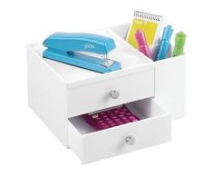 mDesign Organizzatore Ufficio e Scrivania, per Spillatrice, Forbici, Penne, Pennarelli, Evidenziatori, Appunti - 2 Cassetti, Bianco