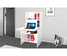 Dmora Scrivania Nascosto, Made in Italy, Mobile con scaffali e Piano da Lavoro, Armadio salvaspazio, cm 70x35h140, Colore Bianco Lucido