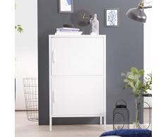 Yata Home Credenza Armadio cassettiera in Metallo in Acciaio con Ante e Maniglia, 2 Ante, per casa, Ufficio, Cucina, 60 x 40 x 100 cm Bianco