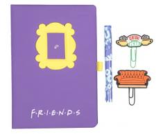 Friends - Articoli Cancelleria - Set Cancelleria Merchandising Friends - Quaderno A5, Penna Abbinata, 4 Graffette in Silicone, Confezione Regalo - Materiale Scuola e Accessori per Ufficio Divertenti
