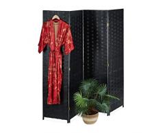 Relaxdays Paravento a 4 Pannelli, Divisore Pieghevole, HxL180x180 cm, Legno, Corda di Carta, Separé per Interni, Nero, 70% 30%
